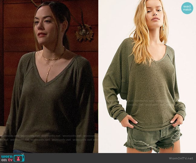 Free People We The Free Santa Clara Thermal in Army Sage worn by Hope Logan (Annika Noelle) on The Bold and the Beautiful