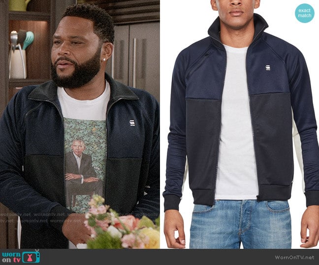 G Star Raw Ore Tracktop Raglan Jacket in Sartho Blue worn by Andre Johnson (Anthony Anderson) on Black-ish