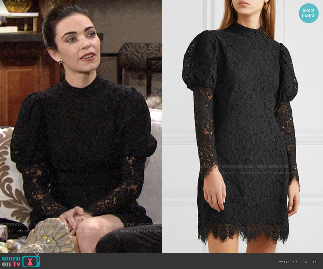 Ganni Lace Mini Dress worn by Victoria Newman (Amelia Heinle) on The Young & the Restless