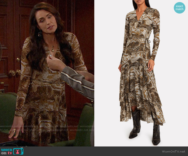 Ganni Marble Print Mesh Wrap Dress worn by Quinn Fuller (Rena Sofer) on The Bold and the Beautiful