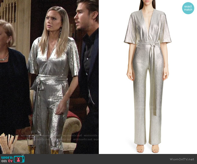 Gavlan Metallic Galaxy Jumpsuit worn by Abby Newman (Melissa Ordway) on The Young & the Restless