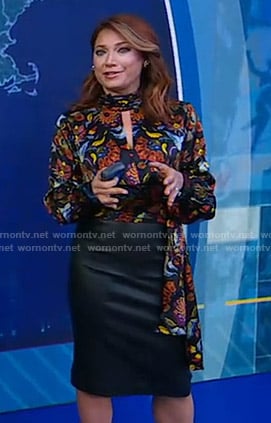 WornOnTV: Ginger’s black floral keyhole top and skirt on Good Morning ...