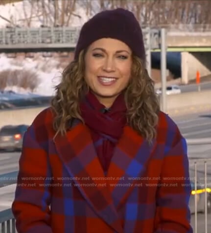 Ginger’s red and blue plaid coat on Good Morning America