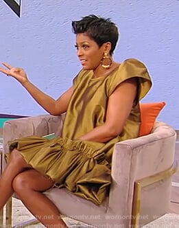 Tamron’s green metallic mini dress on Tamron Hall Show