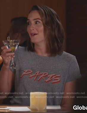 Angie's gray Paris print tee on Single Parents