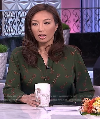 Jeannie’s green key print blouse on The Real