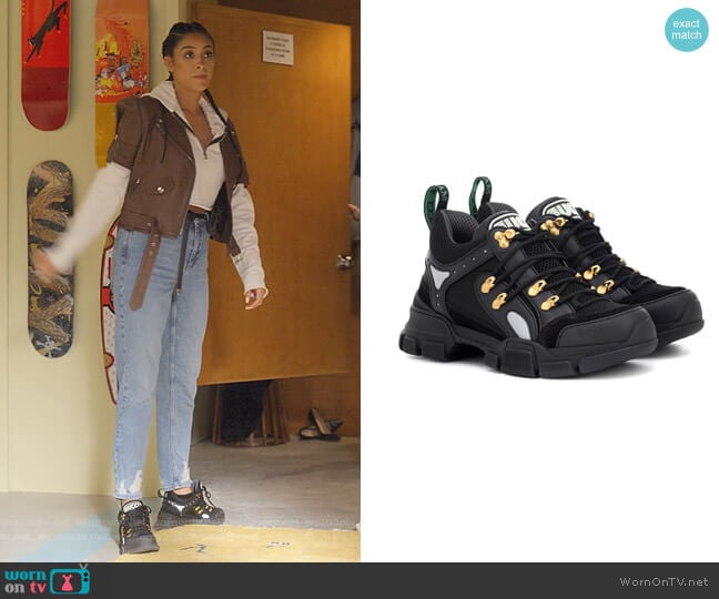 Flashtrek Leather Sneakers by Gucci worn by Stella Cole (Shay Mitchell) on Dollface