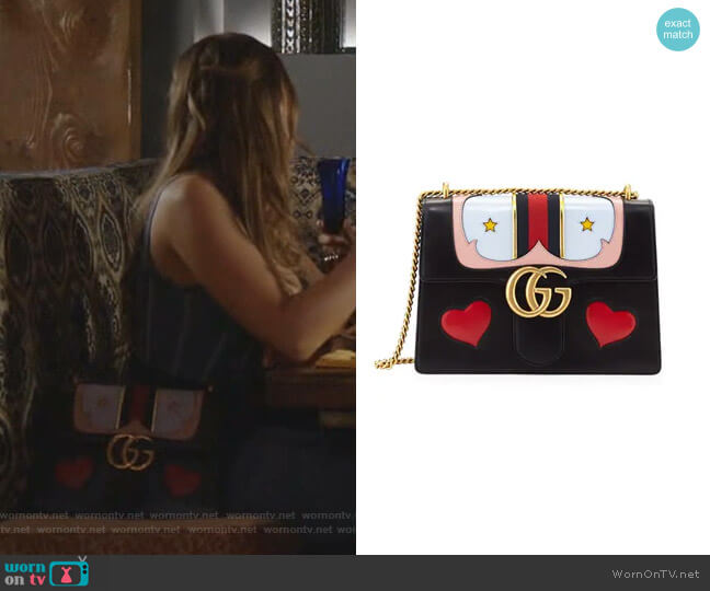 GG Marmont Medium Web Heart Shoulder Bag by Gucci worn by Fallon Carrington (Elizabeth Gillies) on Dynasty