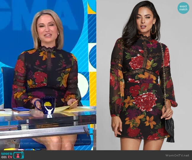 Floral Lace-Trim Dress by Marciano worn by Amy Robach on Good Morning America