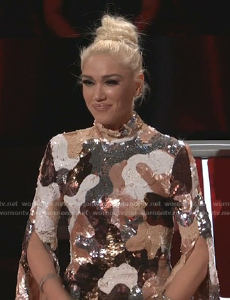 Gwen Stefani's sequin camouflage dress on The Voice