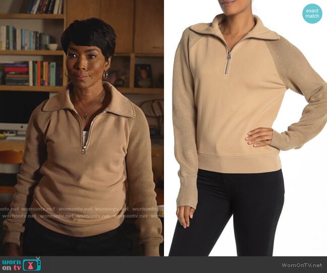 Contrast Sleeve Quarter Zip Sweatshirt by Helmut Lang worn by Athena Grant (Angela Bassett) on 9-1-1