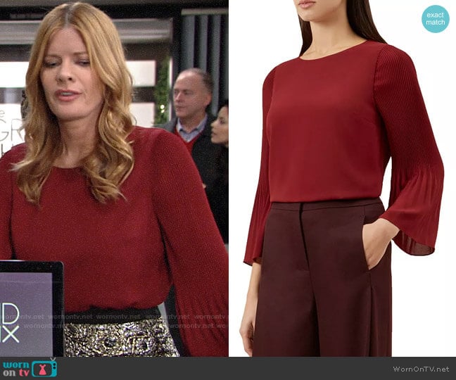 HOBBS London Juliana Pleated-Sleeve Top worn by Phyllis Summers (Michelle Stafford) on The Young and the Restless