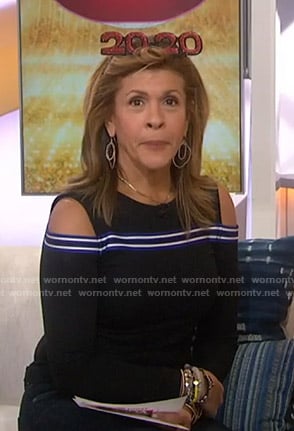 Hoda’s black cold-shoulder long sleeve top on Today