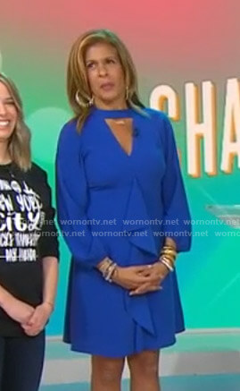 Hoda’s blue cutout ruffle front dress on Today