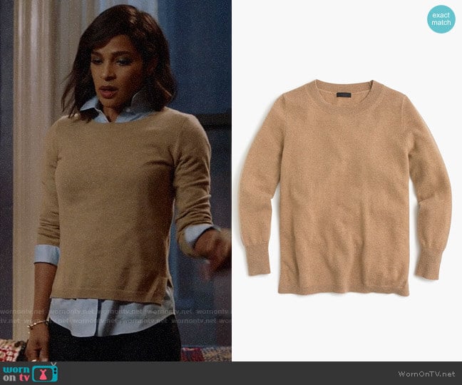 J. Crew Three-quarter sleeve everyday cashmere crewneck sweater worn by Edie Palmer (Megalyn Echikunwoke) on Almost Family