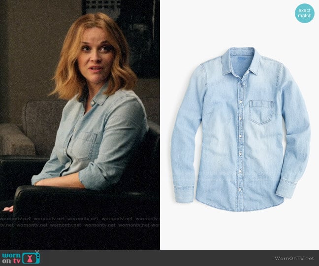 J. Crew Chambray Shirt in Lovers Lane Wash worn by Bradley Jackson (Reese Witherspoon) on The Morning Show