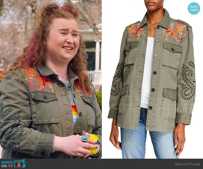 Jonny Was Violette Button-Front Military Jacket with Eyelet Details worn by Ashlyn (Julia Lester) on High School Musical The Musical The Series