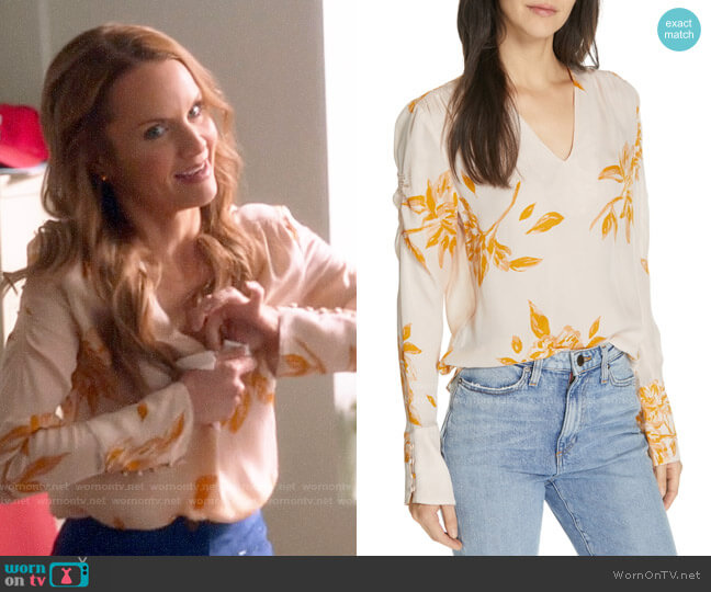 Joie Galvin Floral Silk Top worn by Miss Jenn (Kate Reinders) on High School Musical The Musical The Series