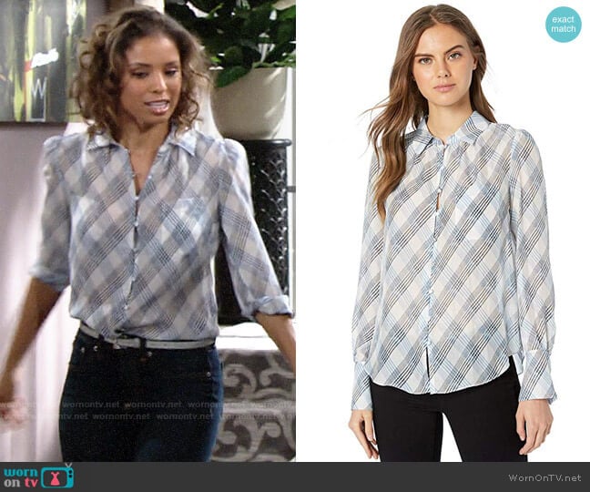 Joie Malcah Blouse worn by Elena Dawson (Brytni Sarpy) on The Young and the Restless