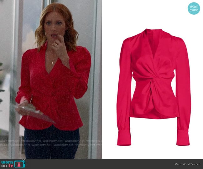 Jonathan Simkhai Satin Twist Front Long-Sleeve Top worn by Julia Bechley (Brittany Snow) on Almost Family