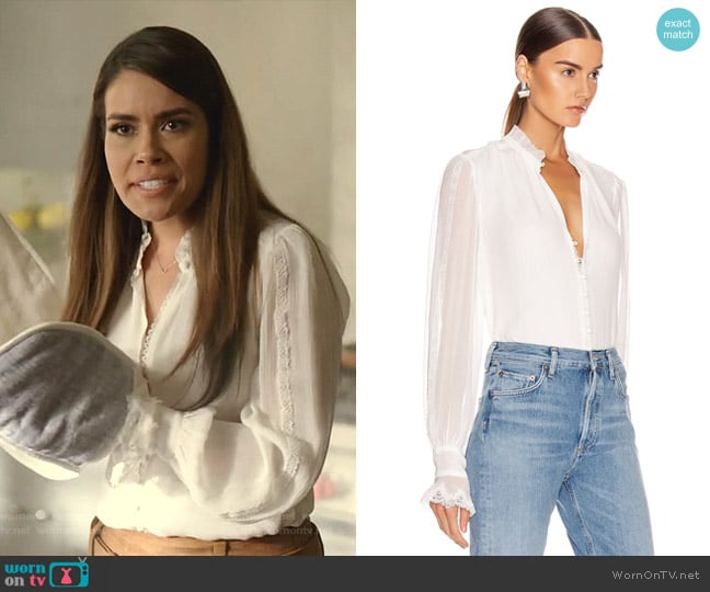 Button Down Blouse by Jonathan Simkhai worn by Cristal Jennings (Daniella Alonso) on Dynasty