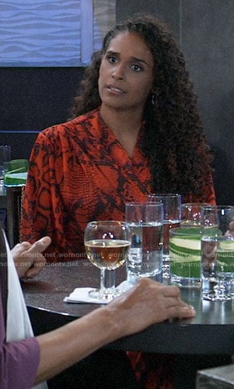 Jordan’s red snake print dress on General Hospital