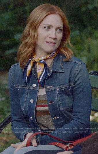 Julia’s striped sweater and denim jacket on Almost Family