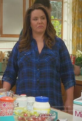 Katie's blue plaid blouse on American Housewife