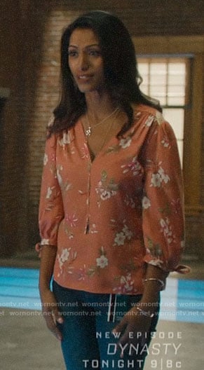 Katrina’s coral floral blouse on Charmed