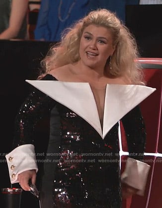 Kelly Clarkson's sequin off-shoulder mini dress on The Voice