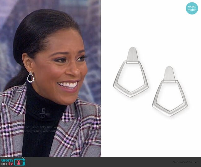 Paxton Hoop Earrings In Bright Silver by Kendra Scott worn by Sheinelle Jones on Today