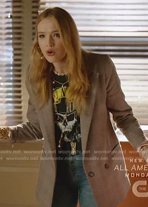 Kirby's skull print tee and plaid blazer on Dynasty