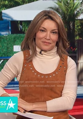 Kit’s brown suede grommet dress on Access Hollywood