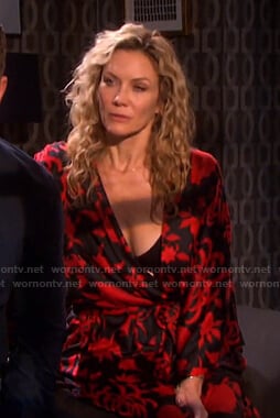 Kristen’s black and red floral robe on Days of our Lives