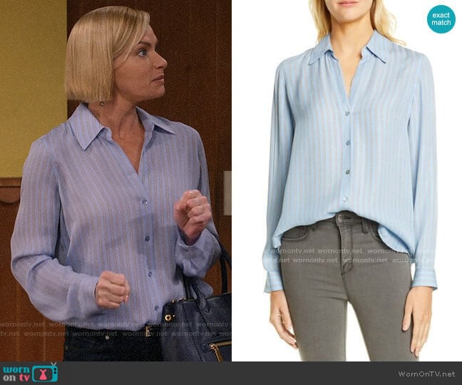 L'Agence Nina Blouse in Sky Blue Multi worn by Jill Kendall (Jaime Pressly) on Mom