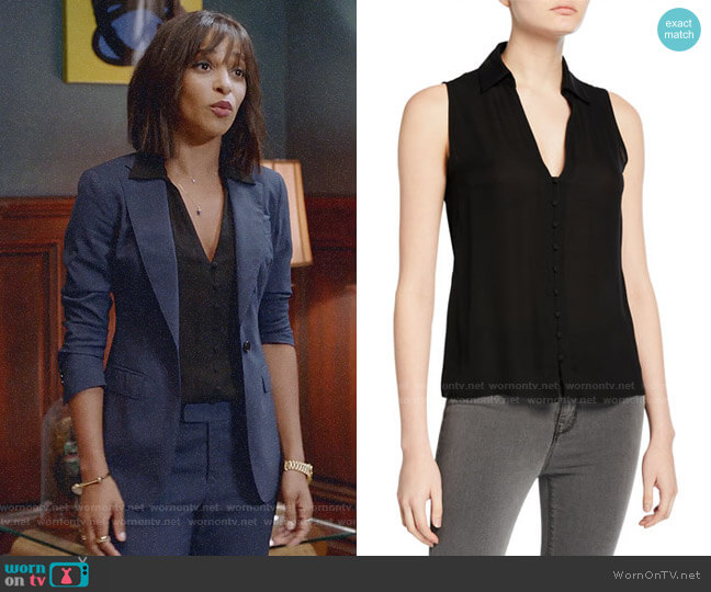 WornOnTV: Edie’s blue suit and black button front top on Almost Family ...