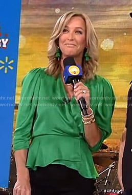 Lara’s green satin wrap top on Good Morning America