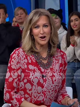 Lara’s red abstract print blouse on Good Morning America