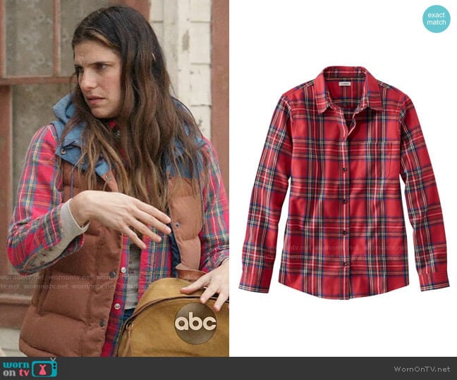 LL Bean Scotch Plaid Flannel Shirt in Royal Stewart Tartan worn by Rio (Lake Bell) on Bless This Mess