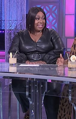 Loni’s black belted v-neck jumpsuit on The Real