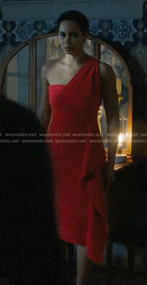 Macy’s red one-shoulder dress on Charmed