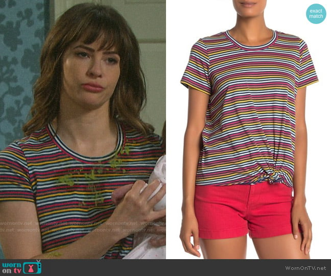 Madewell Rainbow Stripe Knot Front Tee worn by Sarah Horton (Linsey Godfrey) on Days of our Lives