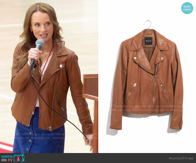 Madewell Washed Leather Moto Jacket worn by Miss Jenn (Kate Reinders) on High School Musical The Musical The Series