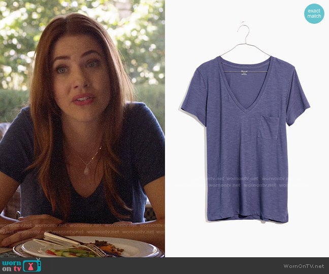 Madewell Whisper Cotton V-neck Tee in Sunfaded Indigo worn by Andrea Rojas (Julie Gonzalo) on Supergirl