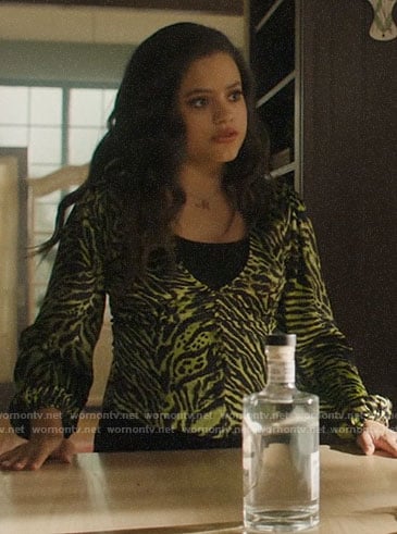 Maggie’s lime green animal print top on Charmed