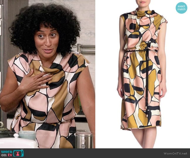 Marc Jacobs Printed Silk Drape-Neck Dress worn by Rainbow Johnson (Tracee Ellis Ross) on Black-ish