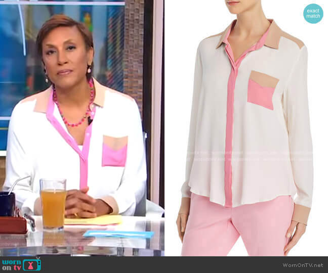 WornOnTV: Robin’s white pink and beige contrast blouse on Good Morning ...