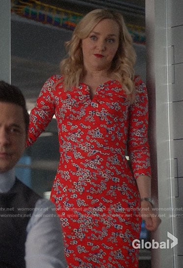 Marissa's red floral notch dress on Bull