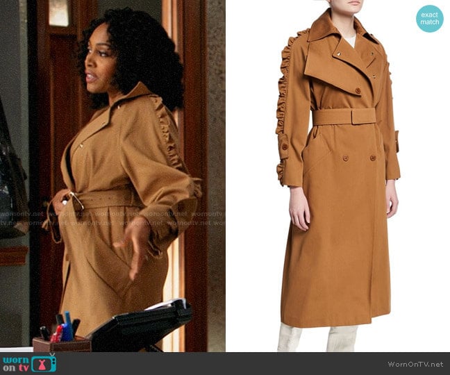 Max Mara Ruffle Sleeve Trench Coat worn by Lola Carmichael (Simone Missick) on All Rise