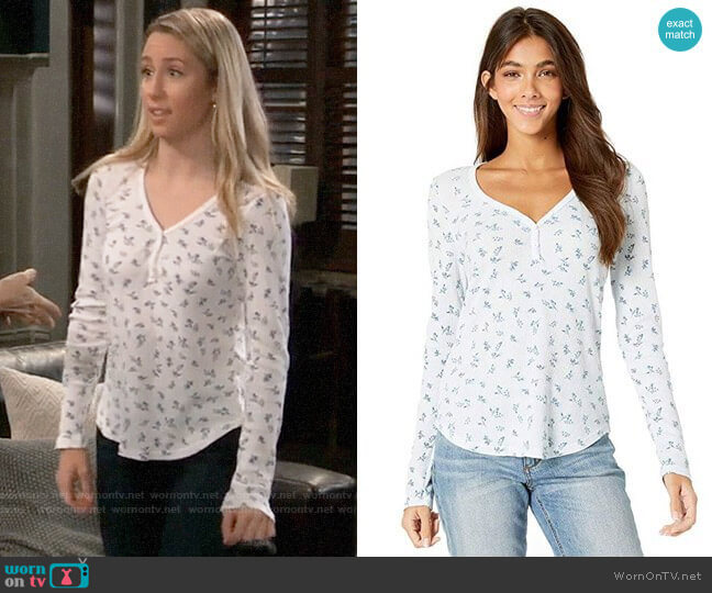 Michael Stars Vintage Floral Thermal Nadine Long Sleeve Henley Top worn by Josslyn Jacks (Eden McCoy) on General Hospital